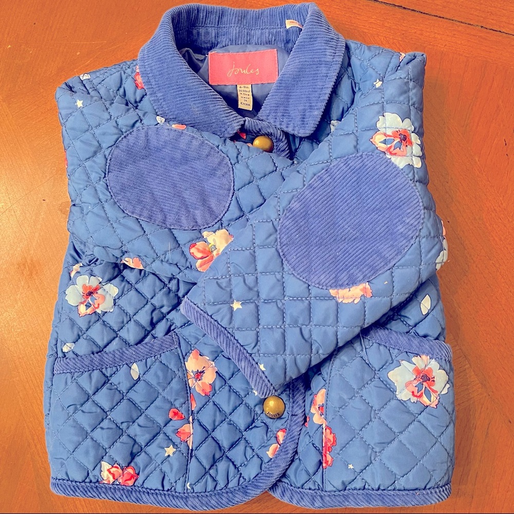 Joules royal blue floral quilted jacket 6-9m